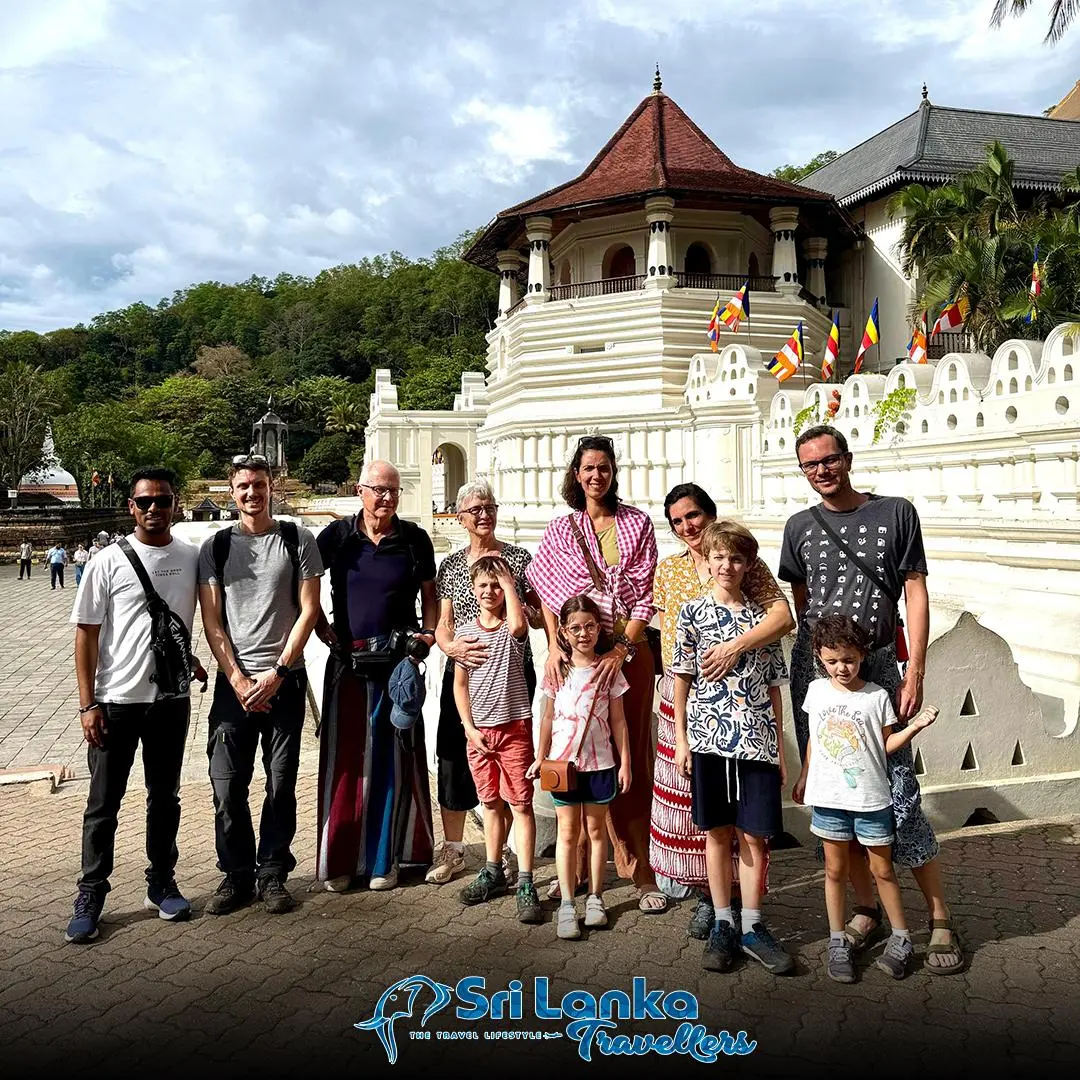 Indian travellers visiting a temple in Sri Lanka