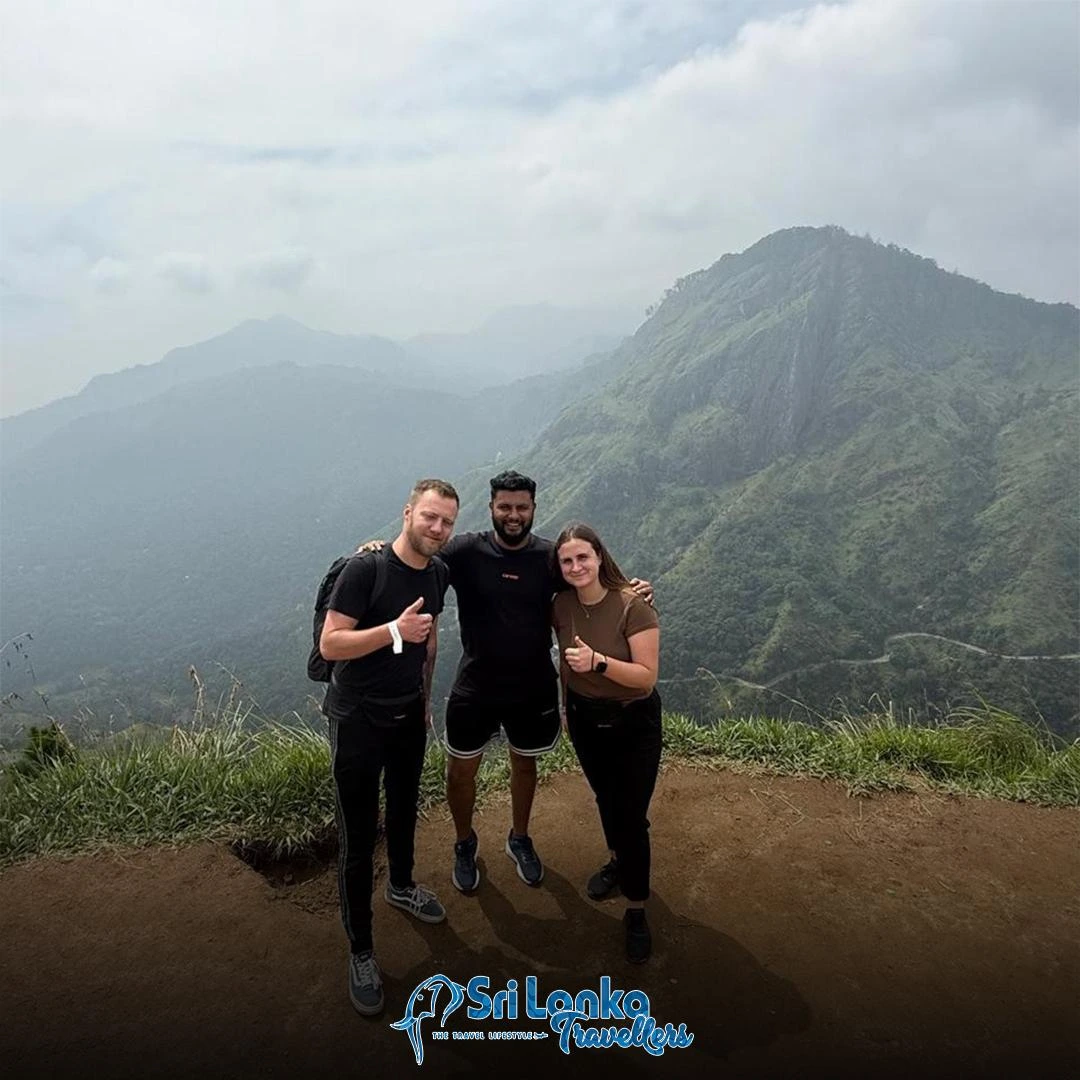 Family at a hill country viewpoint in Sri Lanka