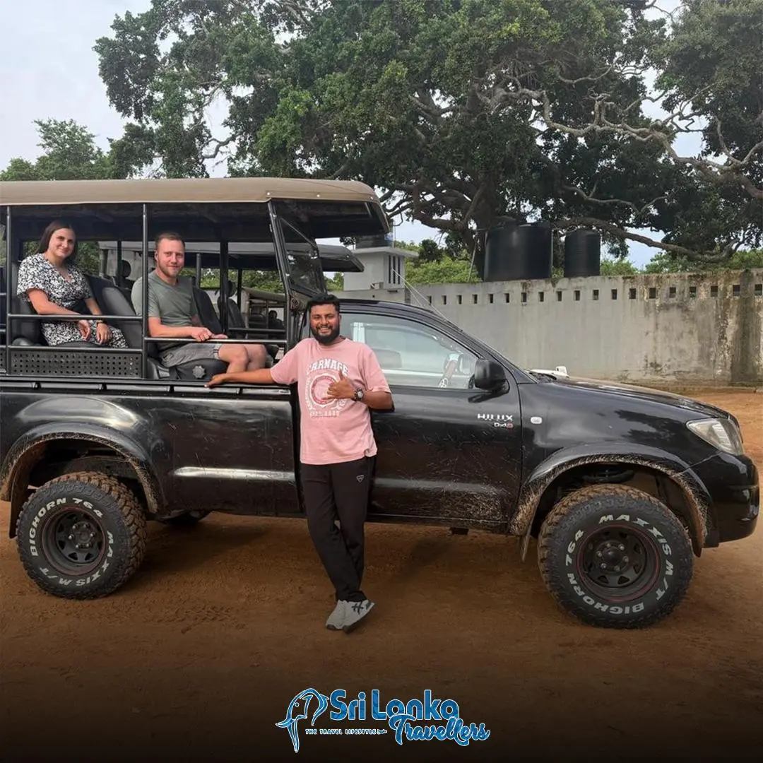 Tourists on a private jeep safari in Sri Lanka